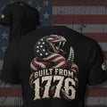 Built from 1776 American flag rattlesnake design back print black tee from Infidel Collective