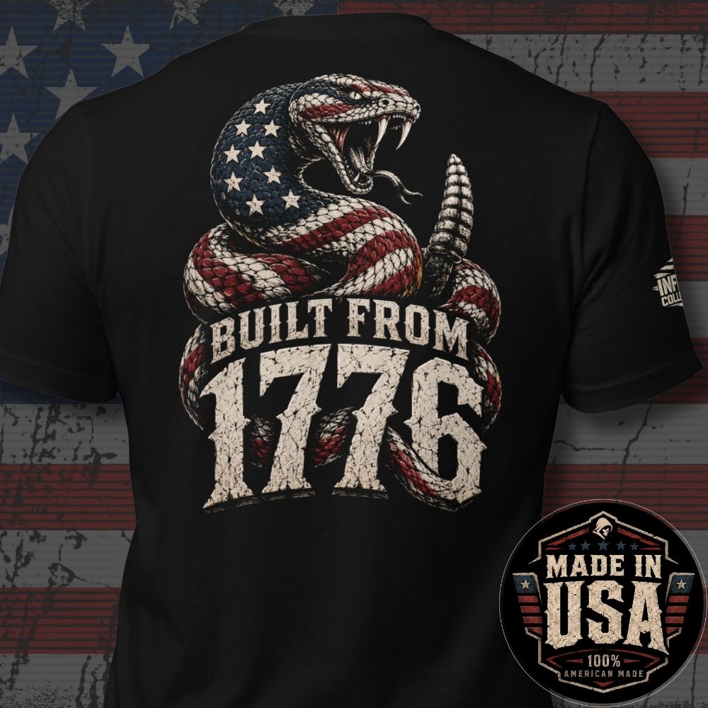 USA Made Built from 1776 Flag Rattlesnake Back Print Tee