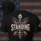 Built to Stay Standing women steel spine graphic black tee from Infidel Collective