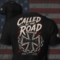 Called by the Road chained iron cross design back print black tee from Infidel Collective