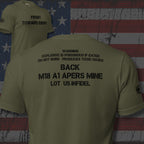 Front Toward Enemy claymore mine warning text on front and back design back print olive tee from Infidel Collective