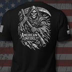 Back view of Black Cloaked American Infidel Reaper Back Print tee.