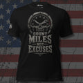 Count Miles Not Excuses skull speedometer design front print black tee from Infidel Collective
