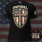 USA Made Cross My Infidel Heart Flag Shield Tee