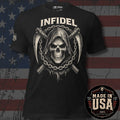 USA Made Infidel Crossed Scythes Reaper Skull Tee