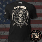 USA Made Infidel Crossed Scythes Reaper Skull Tee
