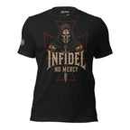 Death Mask Infidel No Mercy front print black tee from Infidel Collective