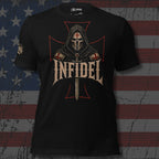 Infidel hooded knight front print black tee from Infidel Collective