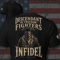 Descendant of Freedom Fighters masked Infidel patriot design back print black tee from Infidel Collective