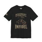 Descendant of Freedom Fighters Infidel front graphic black tee from Infidel Collective