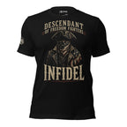 Descendant of Freedom Fighters Infidel front graphic black tee from Infidel Collective