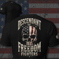Descendant of Freedom Fighters American flag skull design back print black tee from Infidel Collective