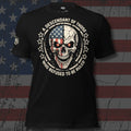 Descendant of Those Who Refused to Be Ruled American flag skull badge design front print black tee from Infidel Collective