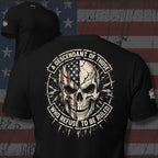 Descendant of the Unruled skull American flag back print black tee from Infidel Collective