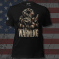coiled rattlesnake and cartridges with Last Warning text front print black tee from Infidel Collective