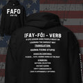 Black hoodie featuring the FAFO Definition graphic, back view