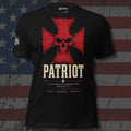 red iron cross and skull with Patriot Faith Strength Courage text front print black tee from Infidel Collective