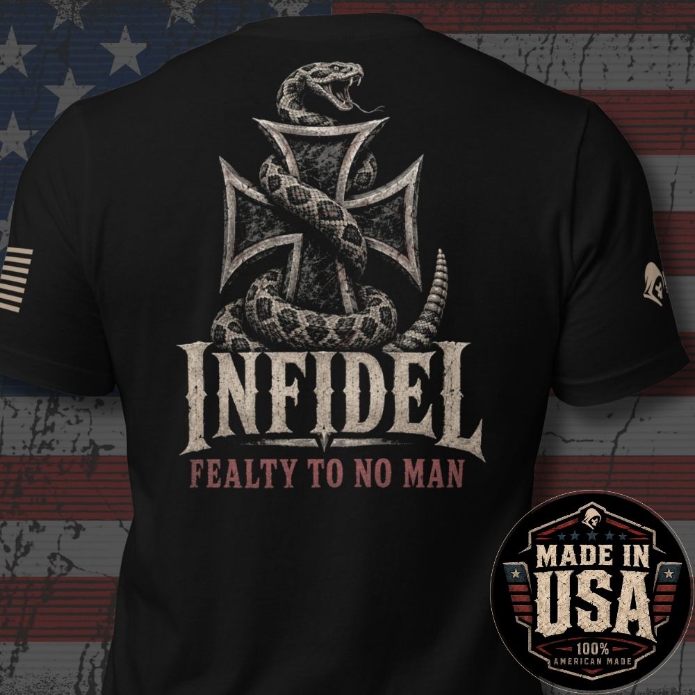 USA Made Infidel Fealty to No Man Serpent Cross Back Print Tee