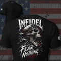 Infidel Fear Nothing screaming warrior skull design back print black tee from Infidel Collective