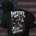 Fear Nothing Infidel back print black tee from Infidel Collective