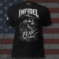 Infidel Fear Nothing outlaw skull with chains design front print black tee from Infidel Collective