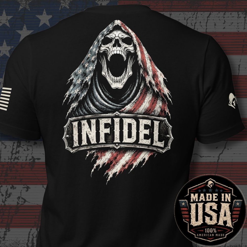 USA Made Infidel American Flag Reaper Back Print Tee