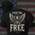 Fear the Free bald eagle and American shield with spread wings design back print black tee from Infidel Collective