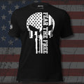 Fear the Free rifle skull filled with an American flag design front print black tee from Infidel Collective