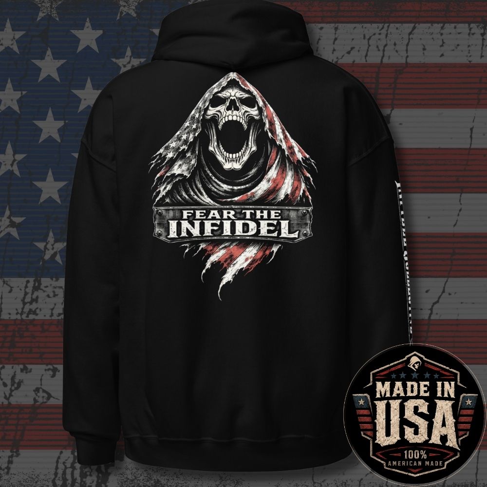 USA Made Fear the Infidel American Reaper Back Print Hoodie
