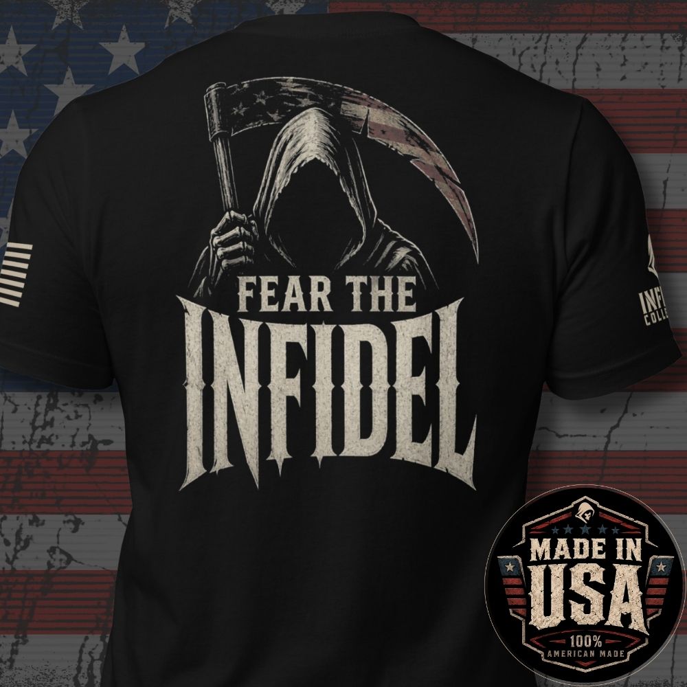 USA Made Fear the Infidel Shadow Scythe Reaper Back Print Tee