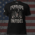 Fearless by Creed Infidel armored scorpion design front print black tee from Infidel Collective