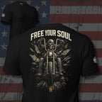Free Your Soul skull biker back print black tee from Infidel Collective