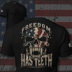 Freedom Has Teeth American skull back print black tee from Infidel Collective