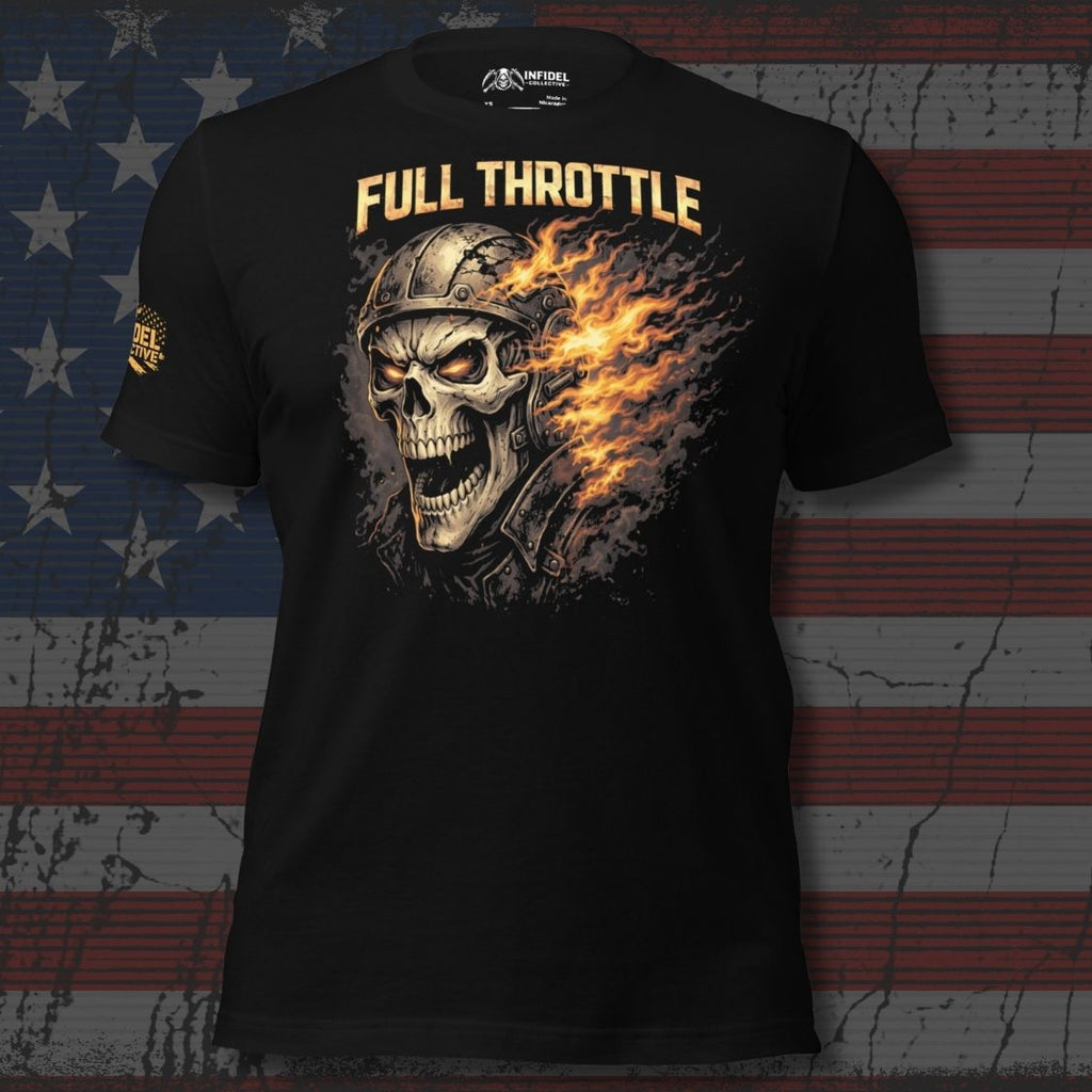 Full Throttle skull flame graphic black tee from Infidel Collective