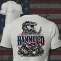 Getting Star Spangle Hammered rattlesnake over beer bottles design back print athletic heather tee from Infidel Collective