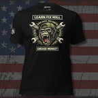 Learn Fix Roll grease monkey wrench graphic black tee from Infidel Collective