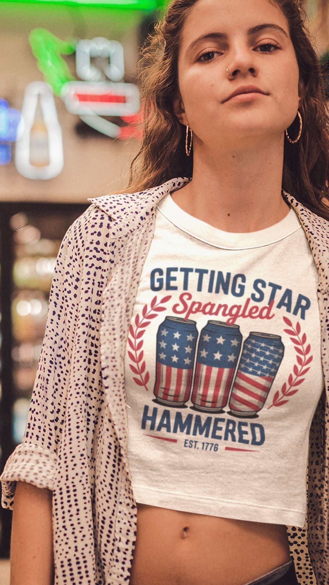Crop Top  Patriotic Crop Top – Star Spangled Hammered 1776 Fourth of July Shirt Infidel Collective
