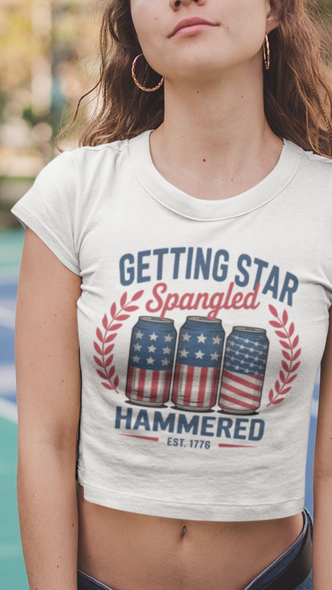 Crop Top  Patriotic Crop Top – Star Spangled Hammered 1776 Fourth of July Shirt Infidel Collective