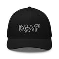 Black snapback hat with embroidered DGAF Graffiti, back view