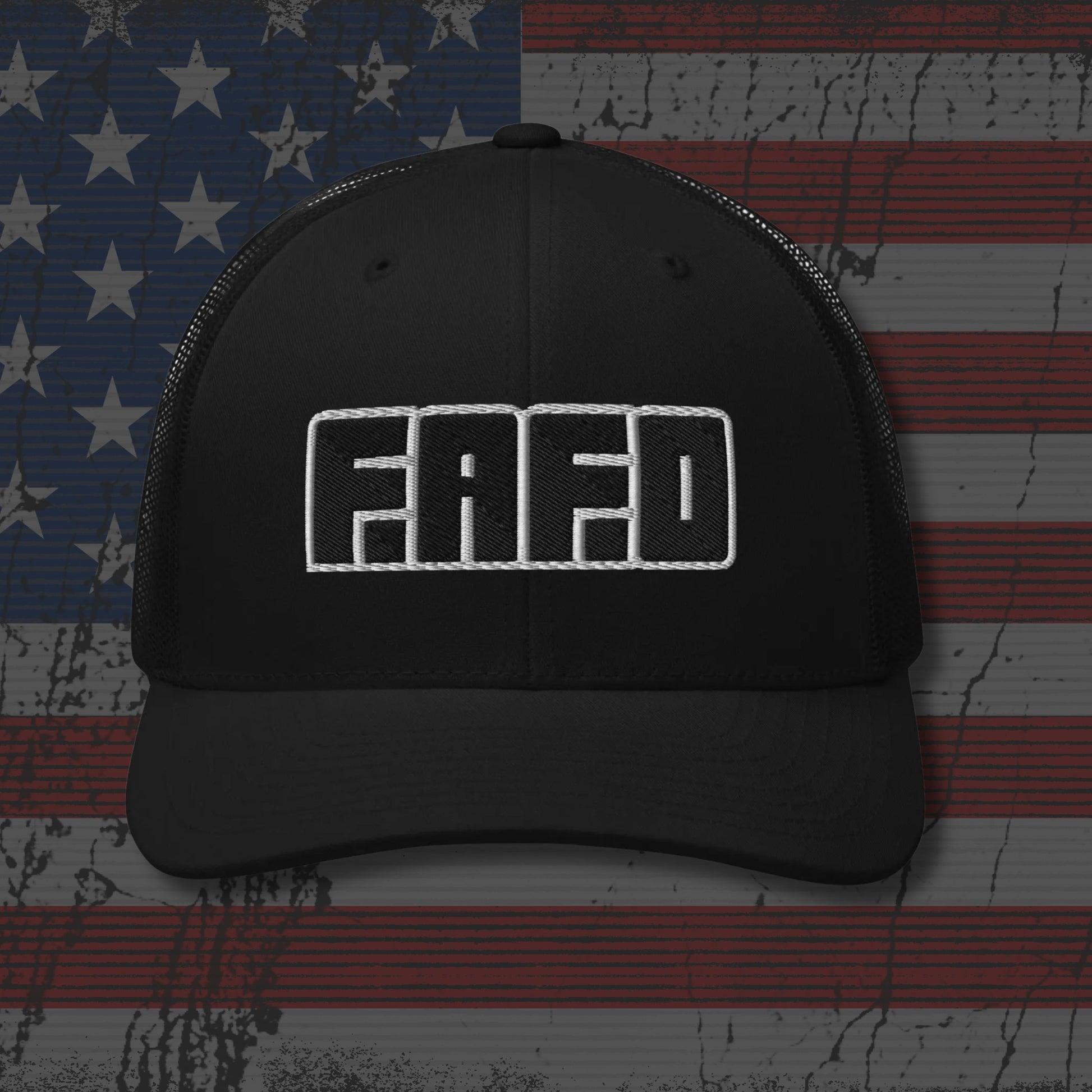 Black cap with 'FAFD' logo on a distressed American flag background