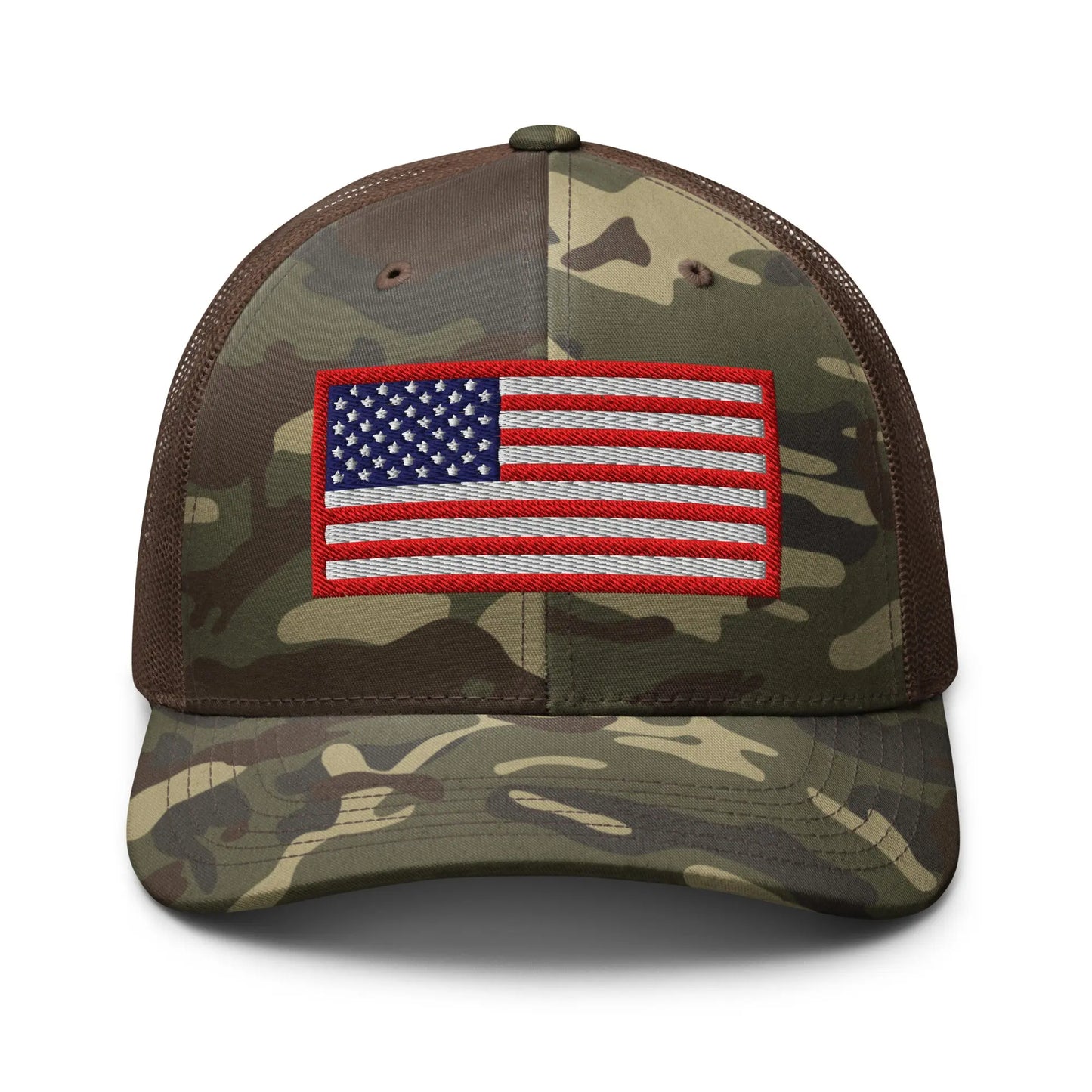 Hats Camo-Brown Custom Snapback Hats: Patriotic Camo Trucker Hat with USA Flag Infidel Collective