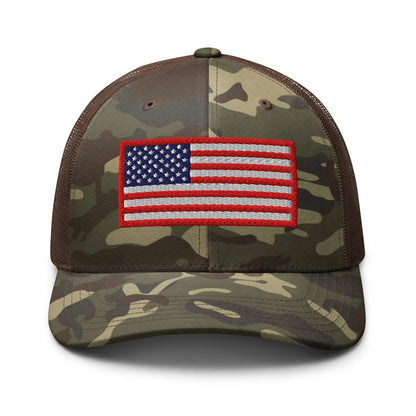 Hats Camo-Brown Custom Snapback Hats: Patriotic Camo Trucker Hat with USA Flag Infidel Collective