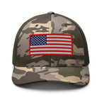 Hats Camo-Olive Custom Snapback Hats: Patriotic Camo Trucker Hat with USA Flag Infidel Collective