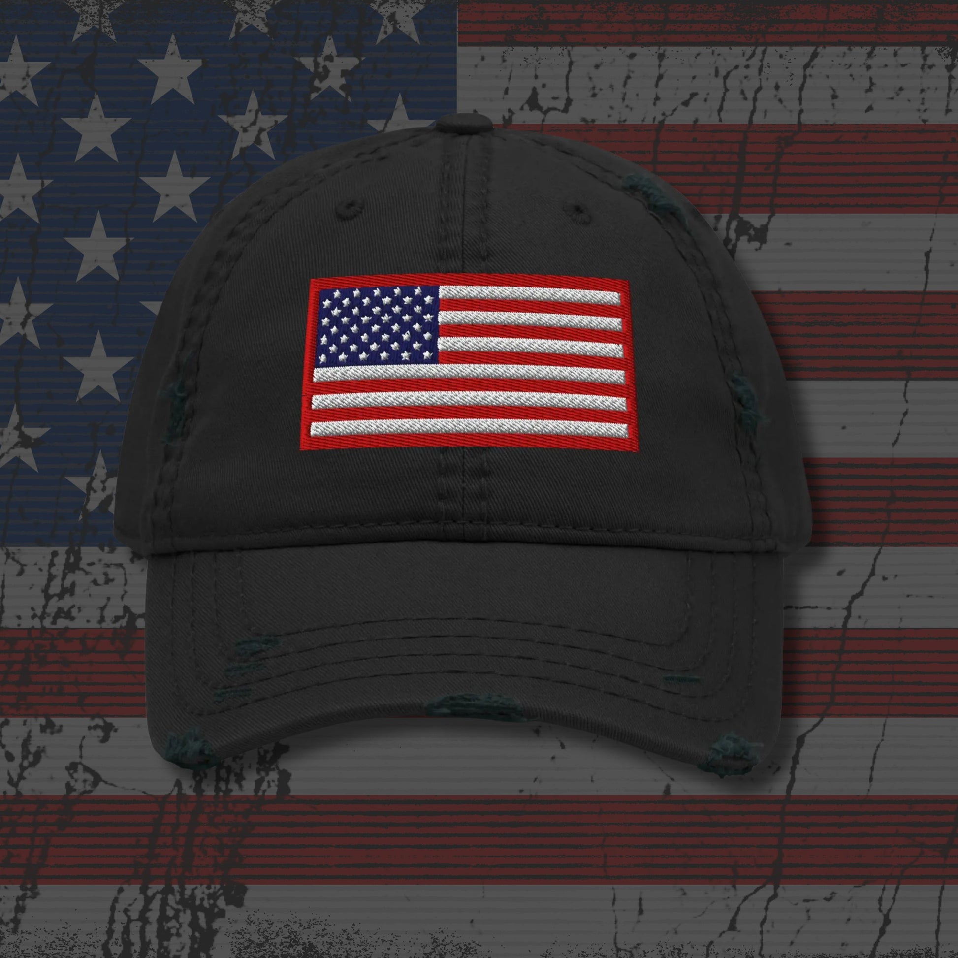 Hats Black Distressed Vintage Baseball Hat Patriotic & 4th of July Old Glory Ball Cap Infidel Collective