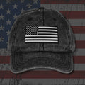 Black dad hat with embroidered Vintage Black and White Flag, back view