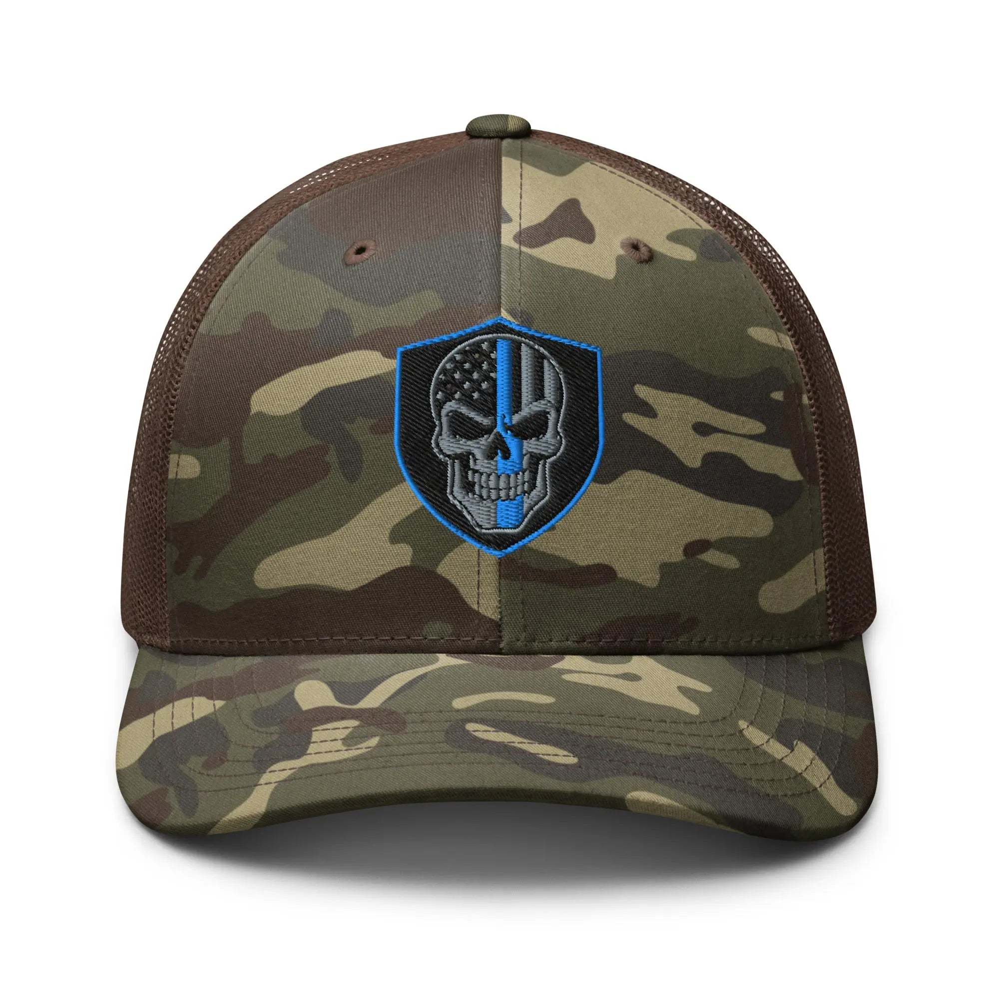 Hats Camo-Brown Snapback Custom Trucker Hats Back the Blue Line Skull Camo Patriotic Cap Infidel Collective