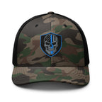 Hats Camo-Black Snapback Custom Trucker Hats Back the Blue Line Skull Camo Patriotic Cap Infidel Collective