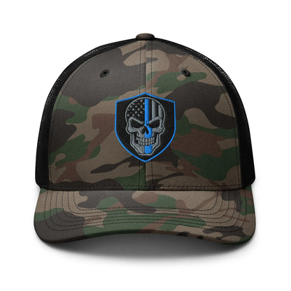 Hats Camo-Black Snapback Custom Trucker Hats Back the Blue Line Skull Camo Patriotic Cap Infidel Collective