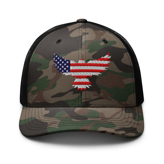 Snapback Camo Trucker Hats - Red, White, and Blue Old Glory Eagle  Infidel Collective