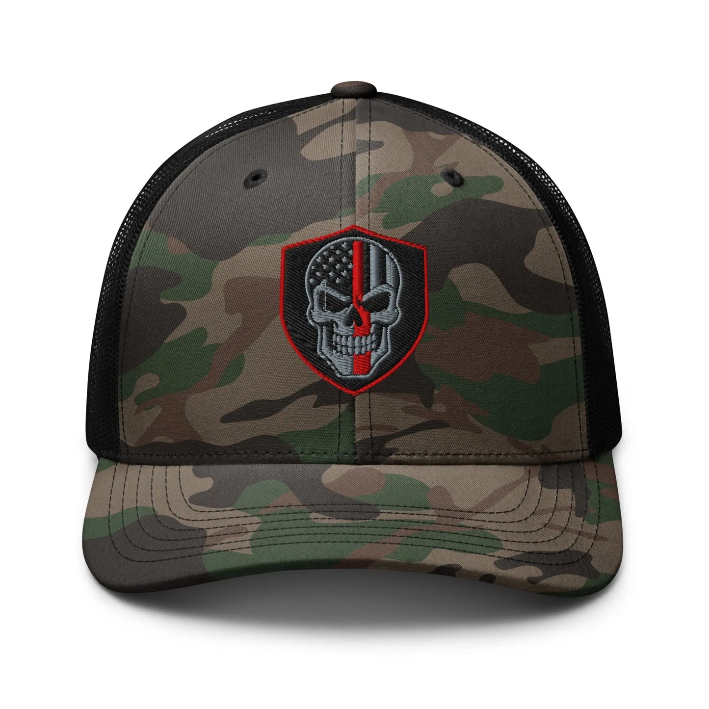 Hats Camo-Black Snapback Custom Trucker Hats Back the Red Line Skull Camo Patriotic Cap Infidel Collective
